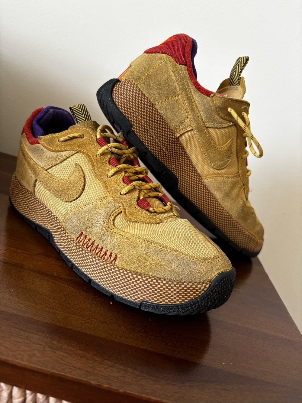 Nike Men's Athletic Shoes in Mustard Yellow with Red and Purple Accents